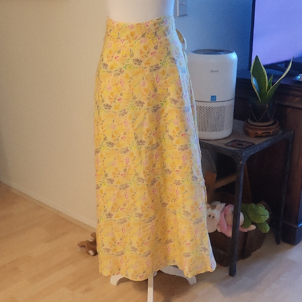 The Little Bazaar Leisure Clothing Wrap Around Maxi Skirt Yellow NWT 100% Cotton